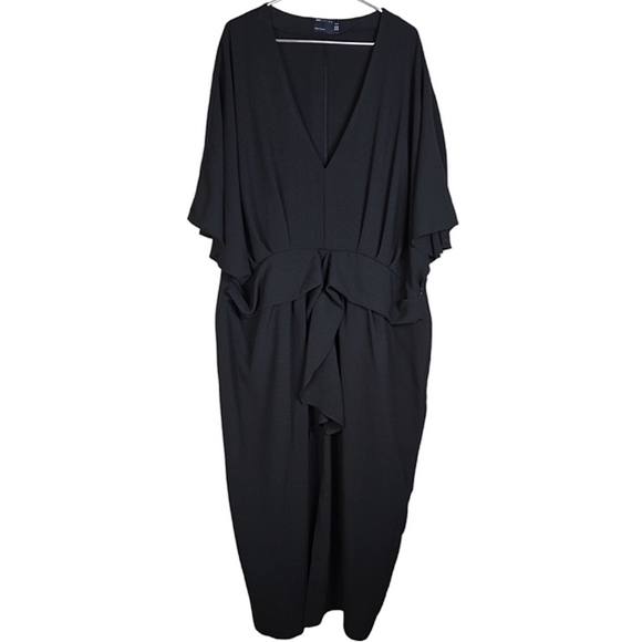 ASOS Design Curve Black Batwing Tie-Front Crepe Midi Dress - Picture 2 of 9